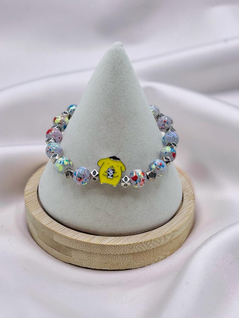Colorful Beaded Stretch Pompompurin Charm-Bracelet
